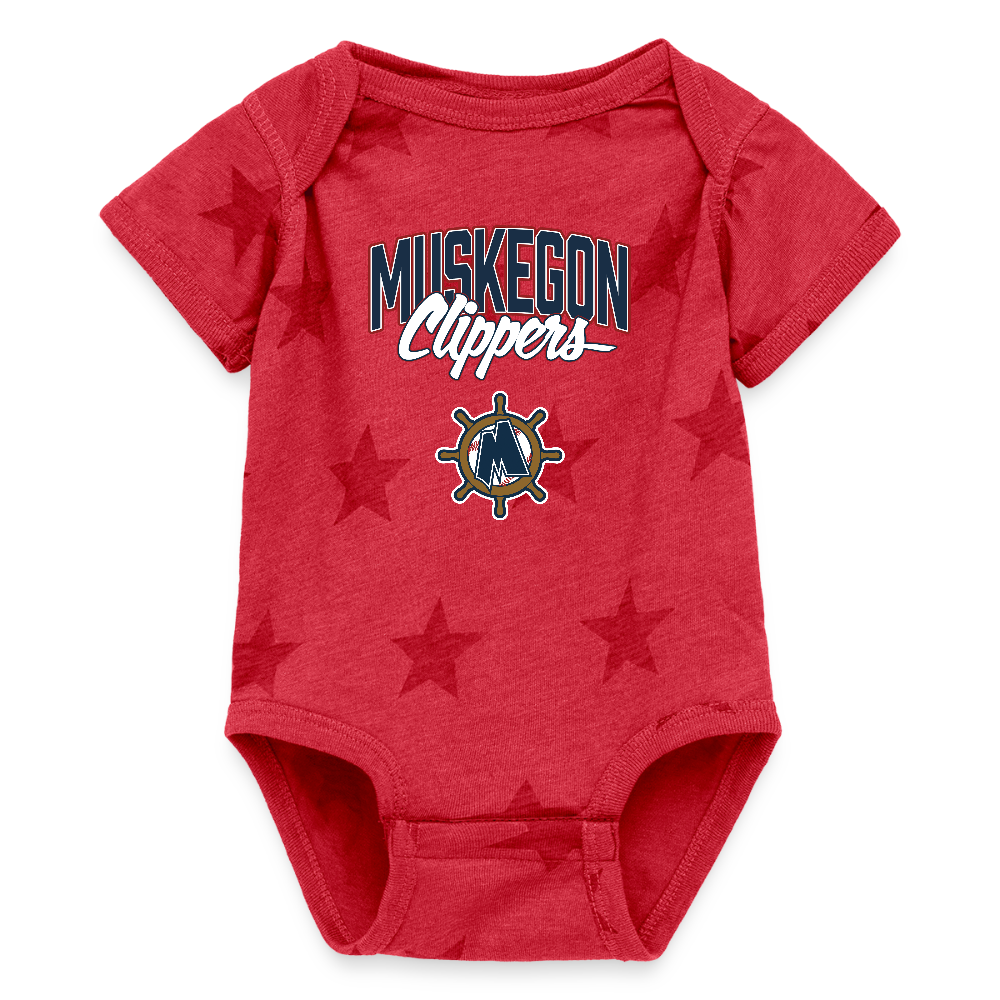 Muskegon Clippers Baby 5 Star Print One Piece - red star