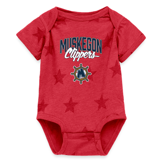 Muskegon Clippers Baby 5 Star Print One Piece - red star