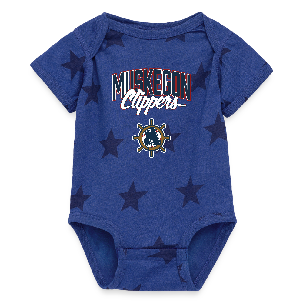 Muskegon Clippers Baby 5 Star Print One Piece - royal star