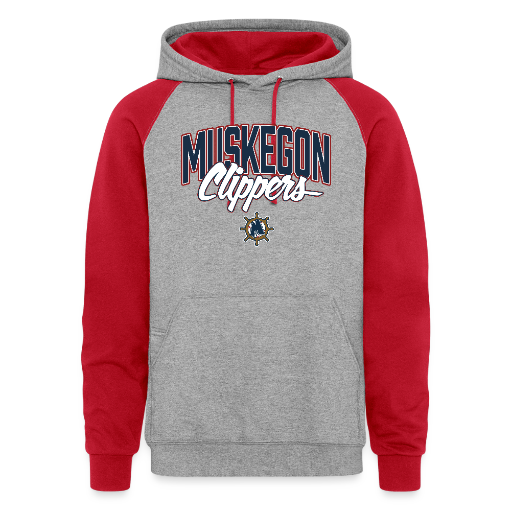Muskegon Clippers Colorblock Hoodie - heather grey/red