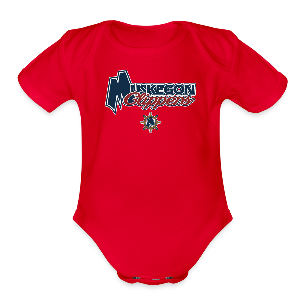 Muskegon Clippers - Organic Short Sleeve Baby Bodysuit - red