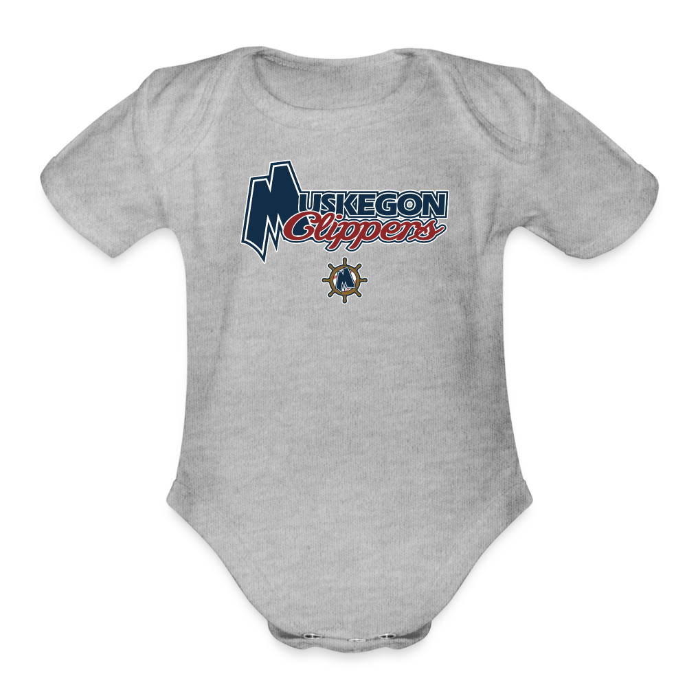 Muskegon Clippers - Organic Short Sleeve Baby Bodysuit - heather grey