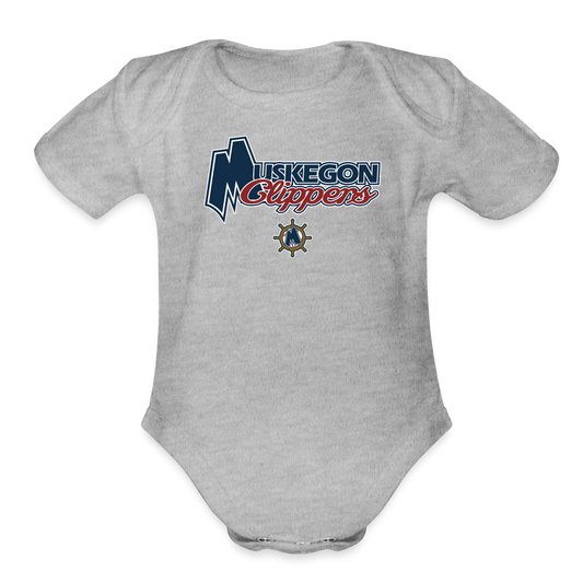 Muskegon Clippers - Organic Short Sleeve Baby Bodysuit - heather grey